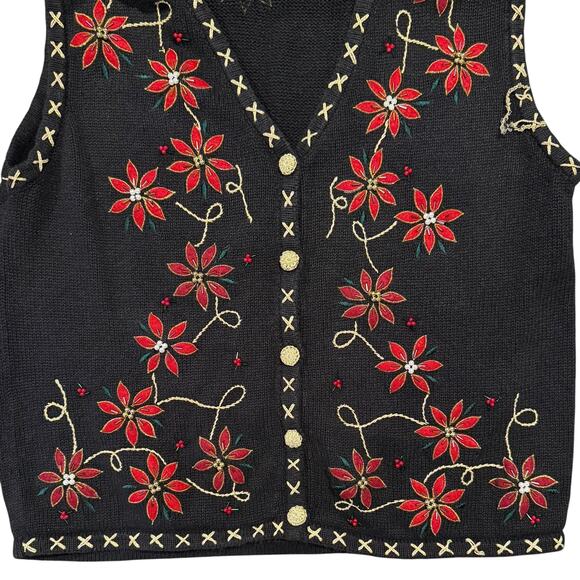 Vintage Sweater Vest Christmas Holiday Festive Cottage Boho Academia Black Large - Picture 4 of 8